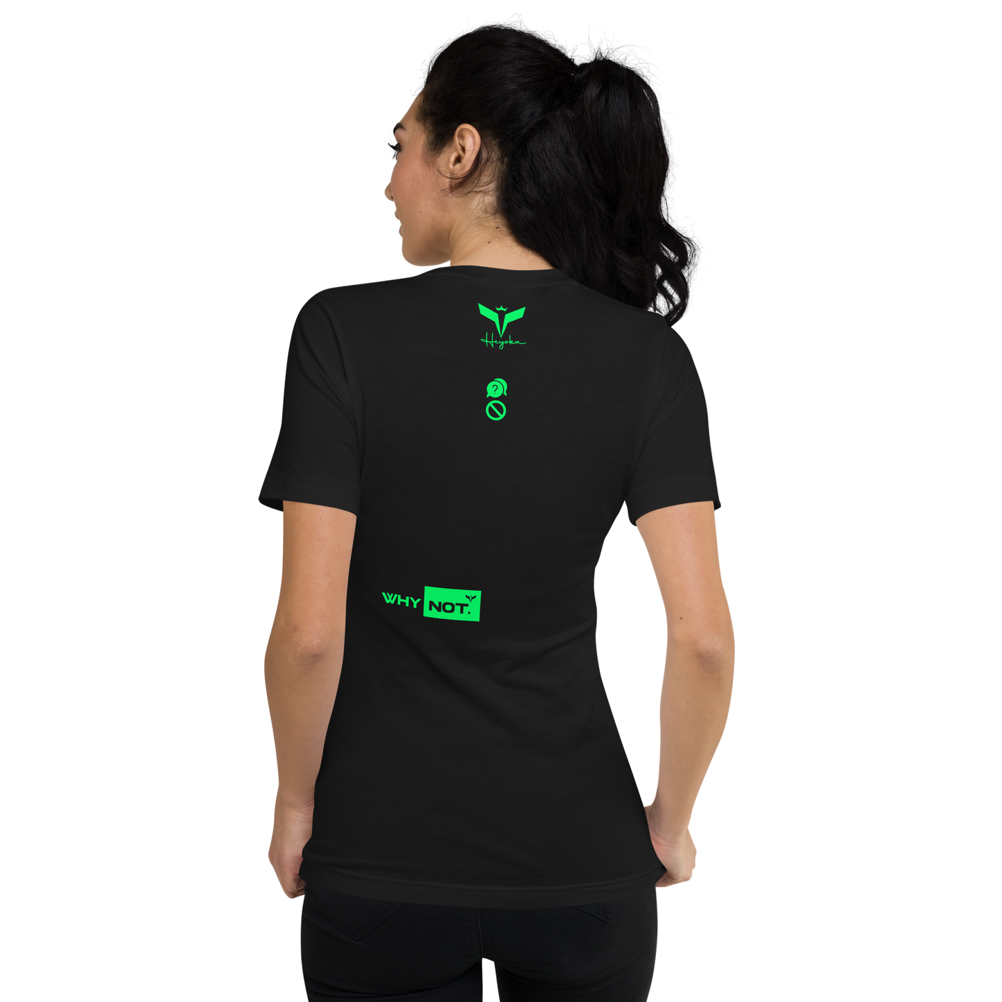 WHY_NOT NEON Short Sleeve V-Neck T-Shirt black Woman