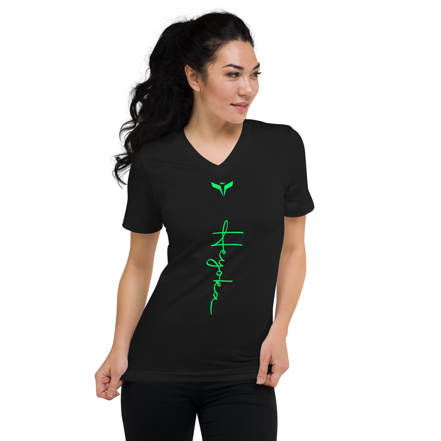 WHY_NOT NEON Short Sleeve V-Neck T-Shirt black Woman