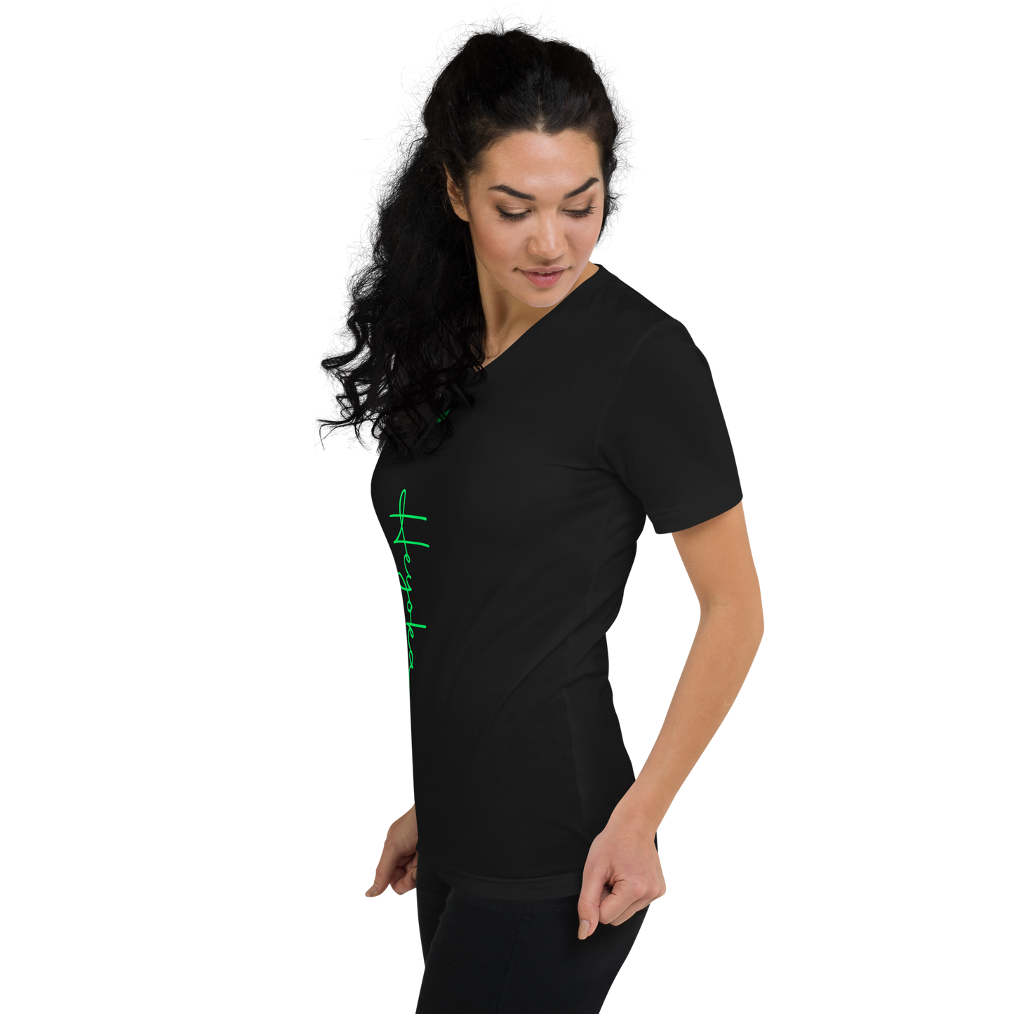 WHY_NOT NEON Short Sleeve V-Neck T-Shirt black Woman